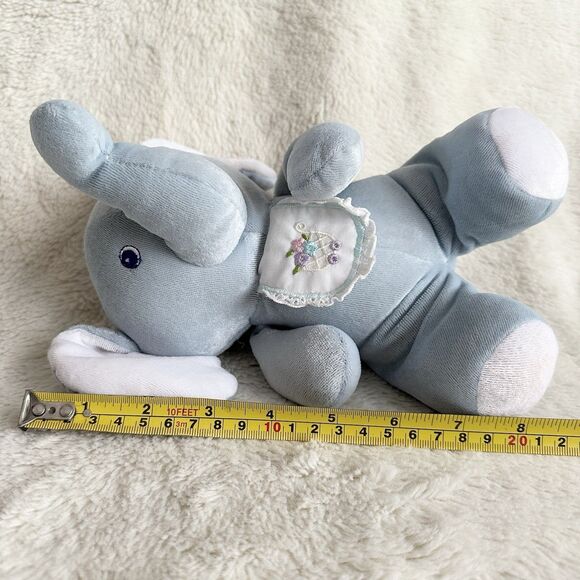 Vintage Animal Fair Blue Elephant Rattle Baby Lovey Plush Toy with Bib 9" - Picture 6 of 6